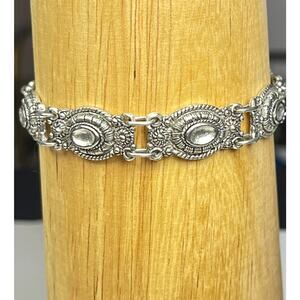 Vintage Hamsa Hand Charm Link Bracelet - Silver Tone  Hand of Fatima Good Luck